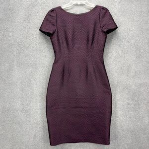 Tahari Dress‎ Women 6 Purple Sheath Short Sleeve round neck lined back zipped